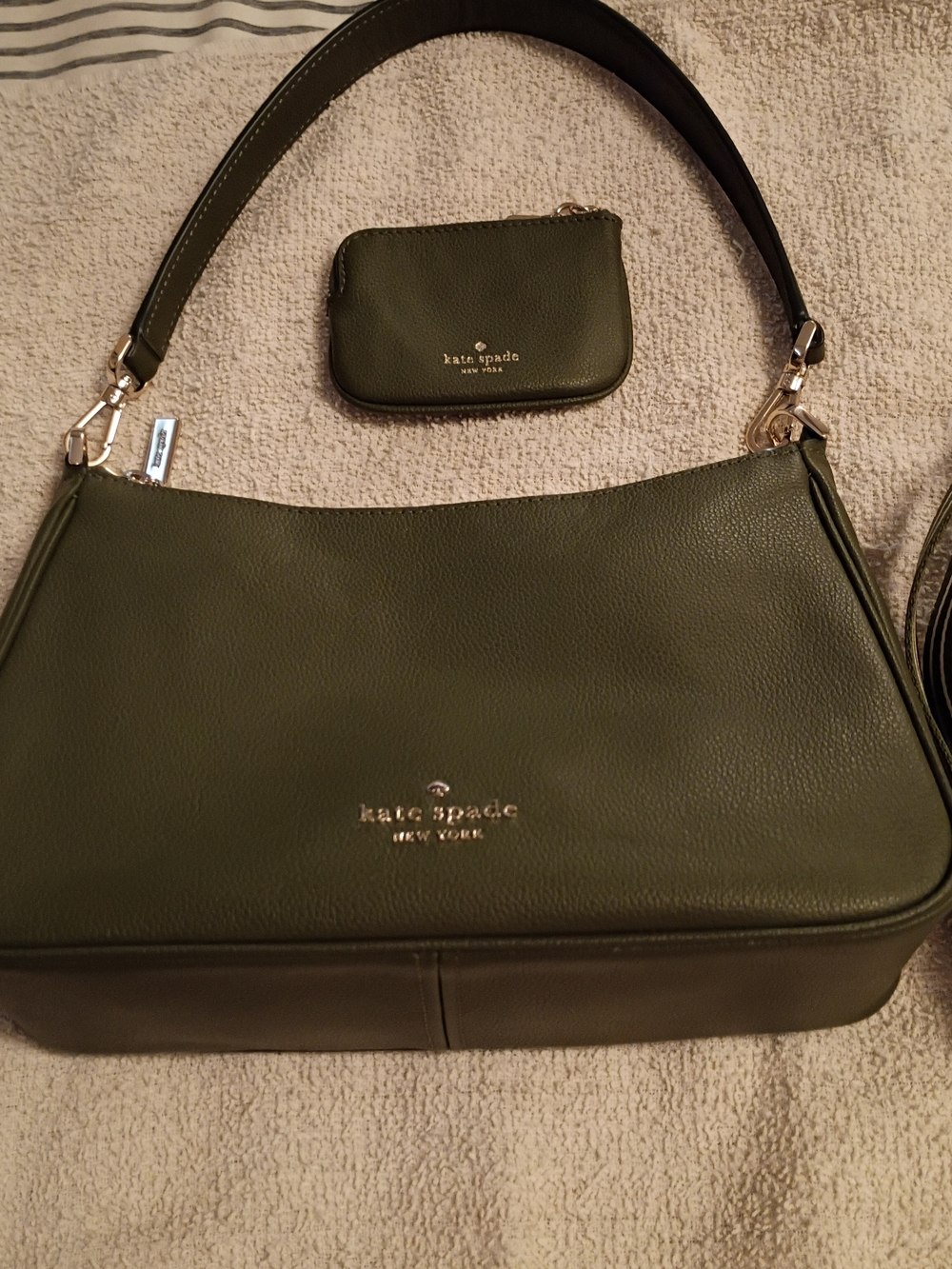 KATE SPADE Olive Green Leather Shoulder Bag/Crossbody Bag with Coin Pouch